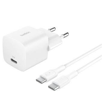 Cargador de pared Belkin BoostCharge USB-C Power Delivery 25W + Cable USB-C Blanco