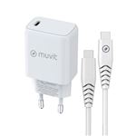 Pack Muvit for change Cargador de pared Tipo C PD 25W + Cable de carga tipo C a tipo C 3A 1m Blanco
