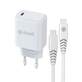 Pack Muvit for change Cargador de pared Tipo C PD 25W + Cable de carga tipo C a tipo C 3A 1m Blanco