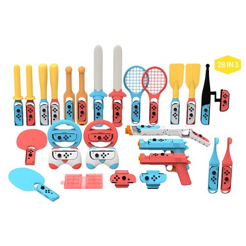 GANGXUN Kit Sport 28-en-1 Switch : Raquettes, Épées, Pistolets, Volants, Pagaies, Grips, Rangement