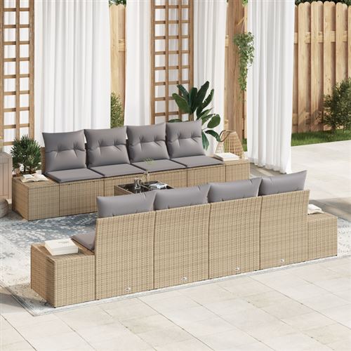 vidaXL Sofa Set 7 stk. Beige und Hellgrau [Synthetisch]: Poly Rattan