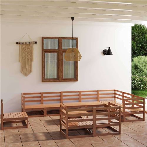 vidaXL Salon de jardin 11 pcs Marron miel Bois de pin massif