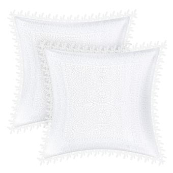 Housses de coussin décoratives à pompons 45 x 45 cm, motif oiseaux, pour canapé et salon au printemps Housses de coussin décoratives à pompons 45 x 45 cm, motif oiseaux, pour canapé et salon au printemps