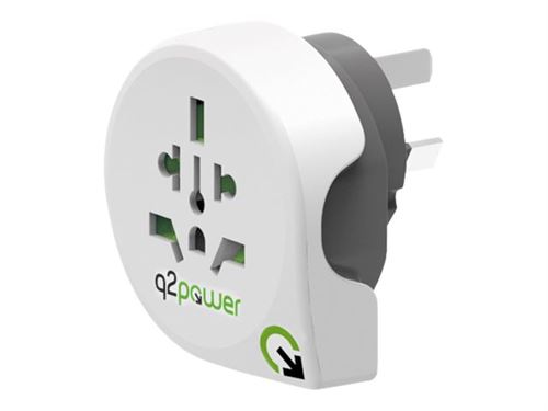 q2power - Adaptateur pour prise d'alimentation - AS/NZS 3112 (M) pour BS 1363, NEMA 5-15, SEV 1011, CEI 23-50, Europlug, AS/NZS 3112 (F) - CA 100-250 V - 10 A - blanc