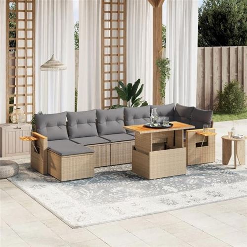 Vidaxl Beige Salon De Jardin Modulable Resine Tressee 8 Pieces 55.0 X 62 X 69 - Image 2
