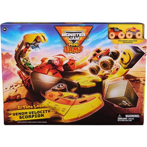 SPIN MASTER - MONSTER JAM - Escenario EL Toro Loco Venom Velocity Scorpion+ Mini JAMS Toro Loco Y MAX-D Monster DE Metal Escala 1:87-6069752-Monster Truck-Coches para Niños -Juegos Infantiles-