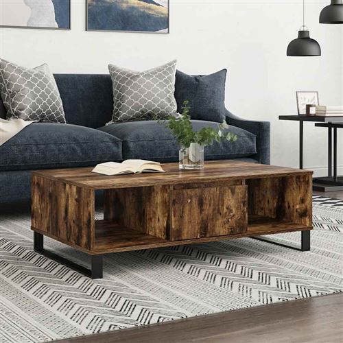 vidaXL - Table basse - Chêne Fumé - 104x60x35 cm - Image 3
