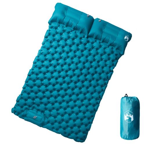 Matelas de camping autogonflant avec oreillers 2 personnes bleu