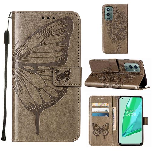 MPFRANCE Housse pour OnePlus 9 Pro Gris [Papillon V3]