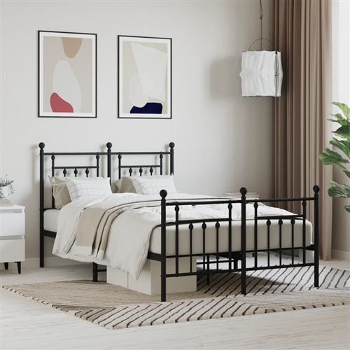 vidaXL Cadre de lit métal avec tête de lit/pied de lit noir 120x190 cm