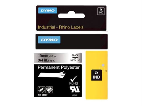 DYMO - Polyester - adhésif permanent - noir sur argent - Roll (1.9 cm x 5.5 m) 1 cassette(s) bande permanente - pour Rhino 4200, 6000, 6000 Hard Case Kit; RhinoPRO 5000