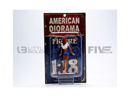 Voiture Miniature de Collection AMERICAN DIORAMA 1-18 - FIGURINES Mecanicienne - Katie - Bleu / Blanc / Rose - 23862
