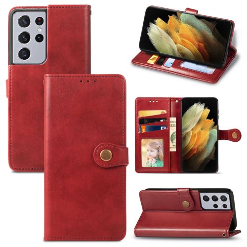 MPFRANCE Housse pour Samsung Galaxy S21 Ultra Rouge [Porte Carte, etui portefeuille, boucle]