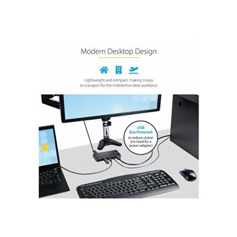 StarTech.com Switch KVM Hybride 2 Ports USB-A + HDMI & USB-C - Écran Unique HDMI 2.0 4K 60Hz - Commutateur KVM Compact Desktop/Laptop - Alimenté Bus USB - Compatible Thunderbolt 3 (SV221HUC4K) - Commutateur écran-clavier-souris/audio - 2 x KVM / audio - 1