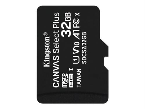 Kingston Canvas Select Plus - Carte mémoire flash - 32 Go - A1 / Video Class V10 / UHS Class 1 / Class10 - microSDHC UHS-I