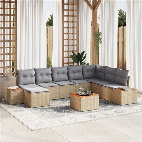 Non Communiqué Beige Ensemble De Canapé De Jardin De 9 Pièces Avec Coussins Rattan Acacia