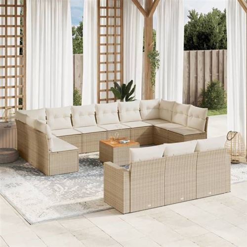  Salon de Jardin avec Coussins 14 pcs, Canap&eacute;s de Terrasse, Ensemble de Meubles de Patio, Mobilier d'Ext&eacute;rieur, Beige 3256695 
