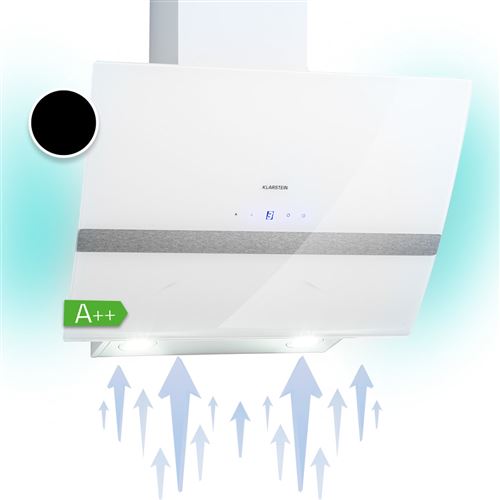 Hotte Aspirante - Klarstein Clara 60 - Hotte Inclinée - 509M³/H - Cee A++ - 3 Vitesses - Blanc