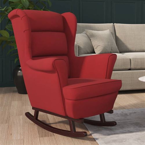 VIDAXL - Fauteuil à bascule - Velours - Rouge vin - Image 3