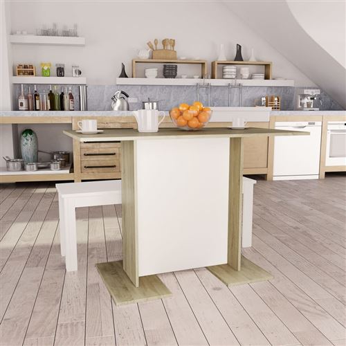vidaXL Table à dîner Blanc et chêne sonoma 110 x 60 x 75 cm Aggloméré