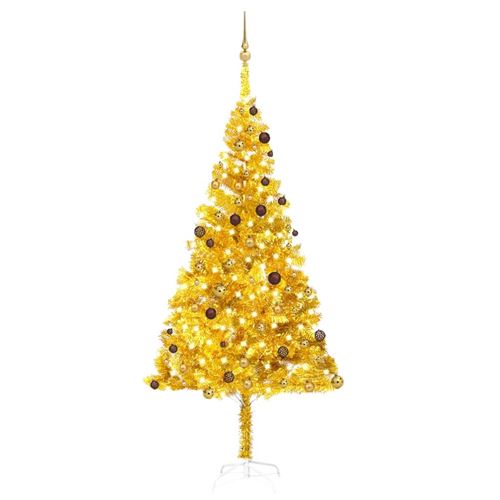 vidaXL Arbre de Noël artificiel avec LED et boules Doré 240 cm PET