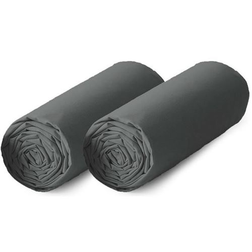 TODAY Lot de 2 draps housse 100% coton - 160x200 cm - Gris anthracite TODAY