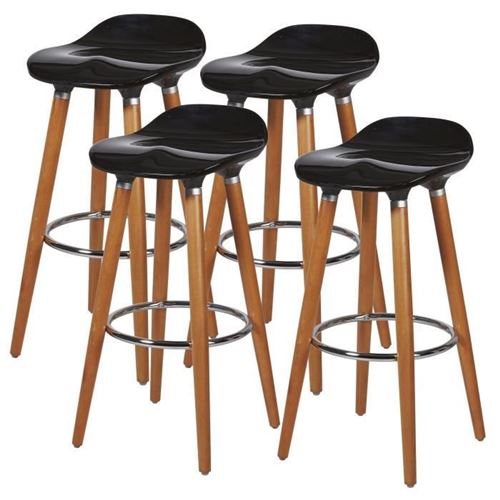 Lot de 4 tabourets de bar - Noir - Pied metal peinture bois - L 39 x P 33 x H 70 cm - OSLO