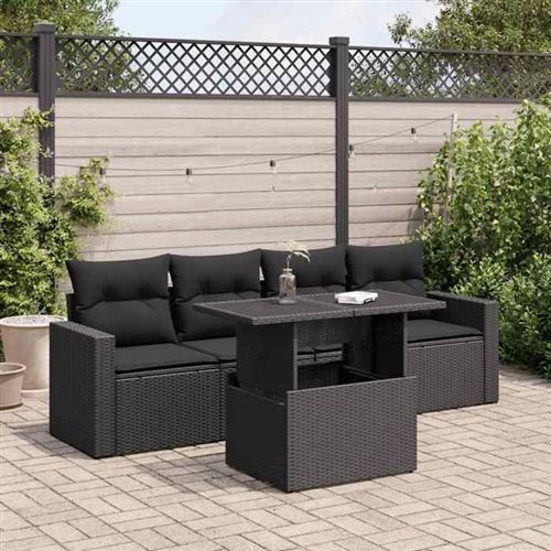vidaXL - Salon de jardin - 5 pièces - 4 personnes - Noir - Image 2