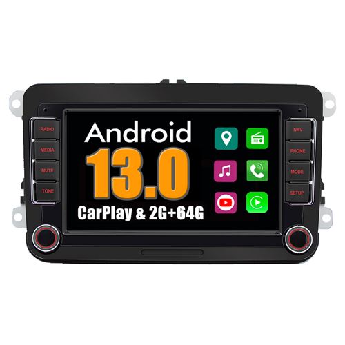 Autoradio RoverOne Bluetooth CarPlay 2 Din 2Go RAM 64Go ROM pour Skoda Octavia 2005-2013