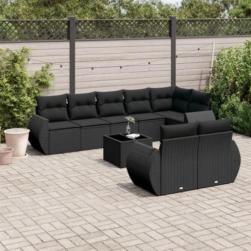 Salon de jardin modulable Vidaxl resine tressee noir 9 pieces x 71 x 69 8 personnes