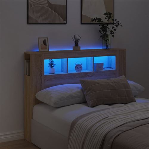 vidaXL Tête de lit à LED chêne sonoma 140x18,5x103,5cm bois ingénierie