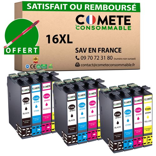 COMETE CONSOMMABLE COMETE - 16XL - 12 Cartouches d'encre Compatibles Epson 16 XL - Marque fran&ccedil;aise