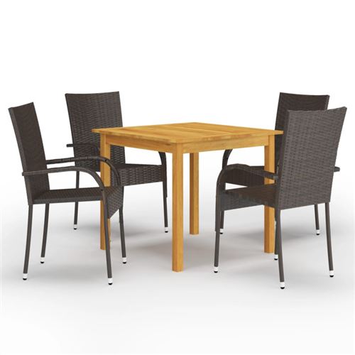Vidaxl Marron Ensemble À Manger De Jardin 5 Pcs - Image 2