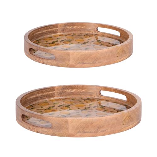 Non Communiqué Multicolore Set De 2 Plateaux Ronds Sorrento 35 Et 40 Cm - Table Passion - Bois De Manguier