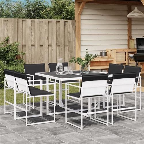 Non Communiqué Blanc Vidaxl Ensemble À Manger De Jardin Avec Coussins 9 Pcs Textilène, Ensemble À Manger D'extérieur, Meuble À Manger De 3295108