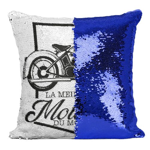 Fabulous Coussin avec Housse Sequin - Paillettes Bleu La Meilleure Motarde du Monde [40 x 40 cm]