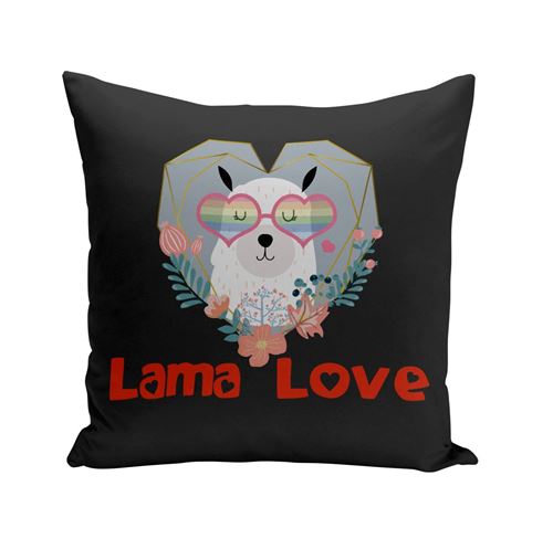 Fabulous Coussin noir Lama Love Hippie [40x40 cm]