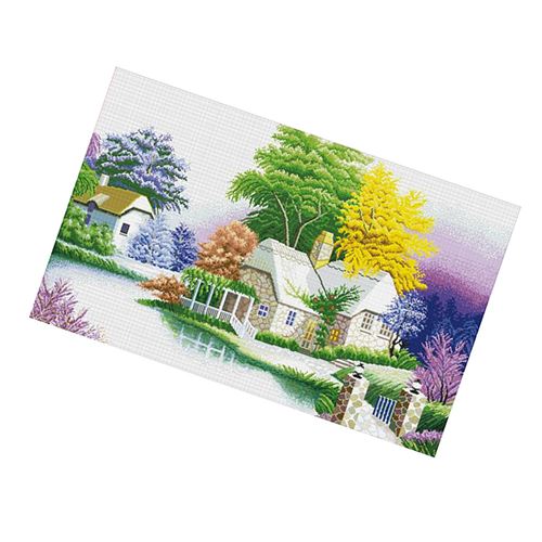 - Homyl - Kit Broderie Point de Croix en Polyester Motif Maison pour Débutants Amateurs Multicolore Estampé Non Fini