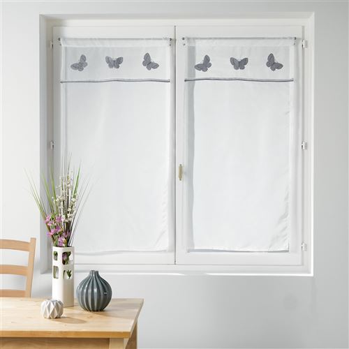 Paire droite passe tringle 2 x 60 x 160 cm voile+top brode opaline Gris