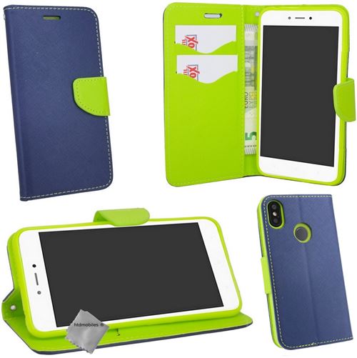 Housse etui coque pochette portefeuille pour Xiaomi Redmi Note 5 avec verre trempe - BLEU / VERT