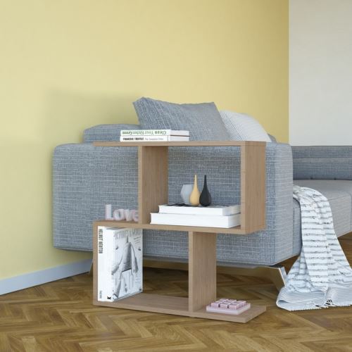 HOMEMANIA Table Basse Mark Porte-Revues - avec Compartiments - pour Canapé, Salon - en Bois Naturel, 60 x 20 x 60 cm