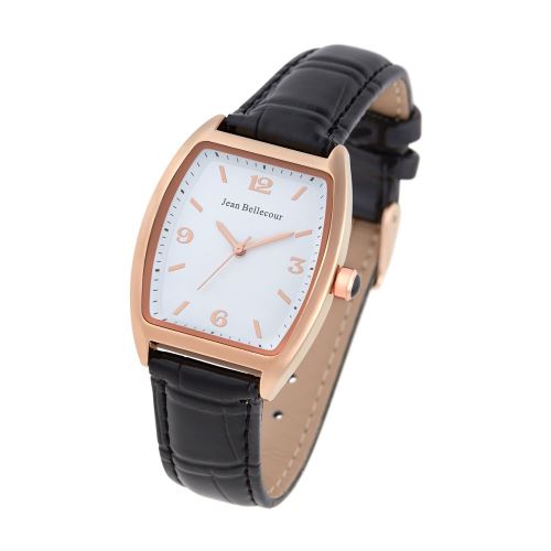 Montre Mixte Jean bellecour à Quartz Cadran Blanc 32*18mm Et Bracelet Rose Gold En Cuir JB1082