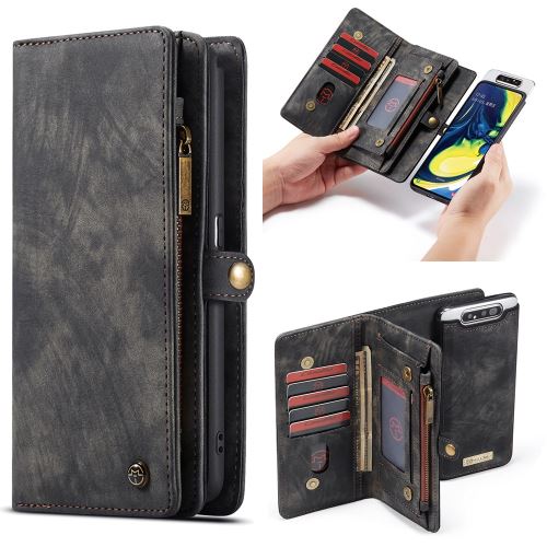 Etui en PU fermeture à glissière multifonctionnelle 2 en 1 gris pour votre Samsung Galaxy A80/A90