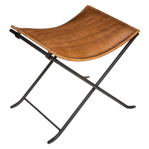 Atmosphera - Tabouret design vintage Retro factory - L. 50 x H. 47 cm - Marron cognac - Retro factory