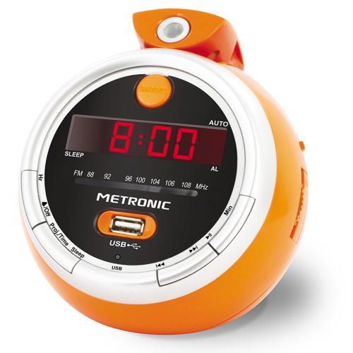 METRONIC Radio-réveil FM USB projection double alarme - orange Juicy - 477023