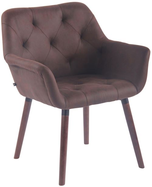 Chaise de Salle à manger Cassidy en Similicuir Vintage - Chaise de coiffeuse avec accoudoirs - Piètement Bois de Hêtre Noyer - Couleur Marron foncé