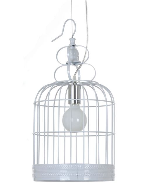 Paris Prix - Lampe Suspension Vintage cage 25cm Blanc