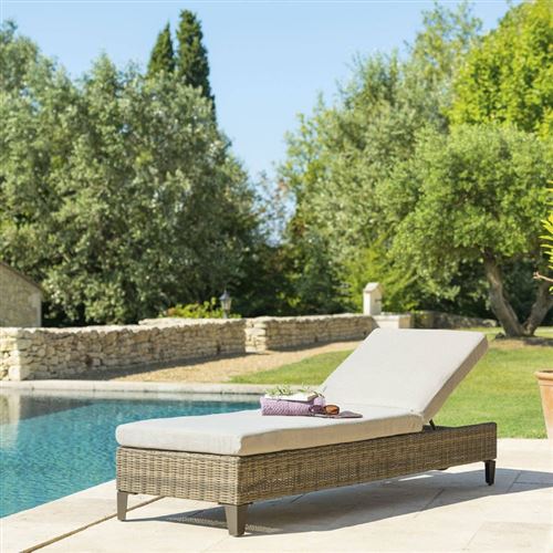 Transat en résine tressée design Malta - 5 Positions - Marron naturae - Design Hespéride - Malta
