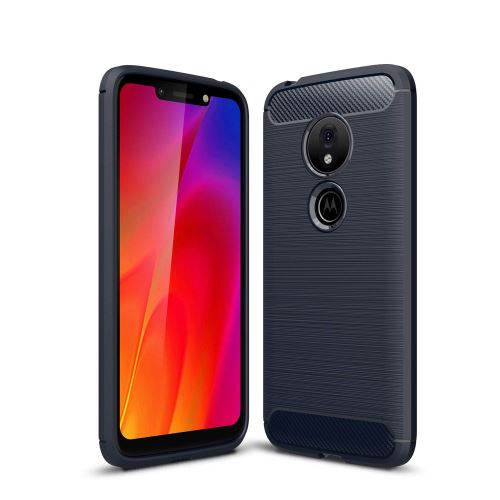 Coque Souple en Gel Silicone pour Motorola Moto G7 Play Carbone effet Brossé - Bleu