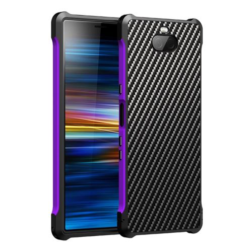 Coque en TPU + PU fibre de carbone détachable 2 en 1 noir/purple pour votre Sony Xperia 10 Plus